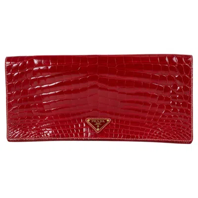 Pre-owned Prada Red Crocodile Long Flap Clutch Bag