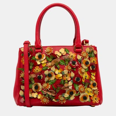 Pre-owned Prada Red Floral Saffiano Double-zip Galleria