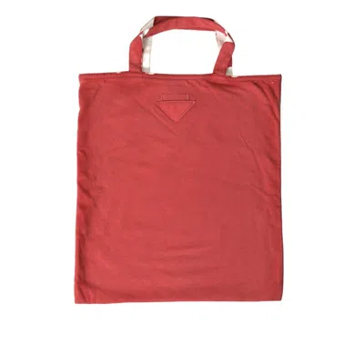 Prada Red Jersey Fabric Logo Shoulder Shopping Tote Bag White And