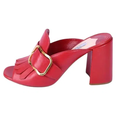 Pre-owned Prada Red Leather Fringe Mule Heels - Eu 38