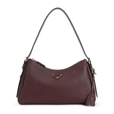 Prada Red Leather Handbag With Subtle Logo Detail In Gray