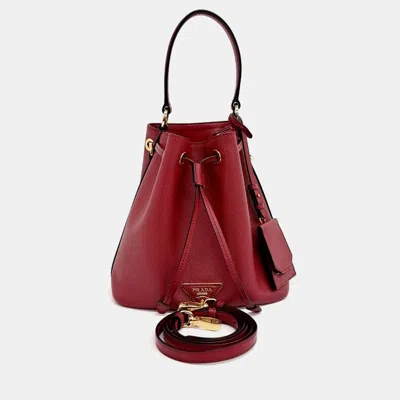 Pre-owned Prada Red Leather Saffiano Bucket Tote And Crossbody Bag