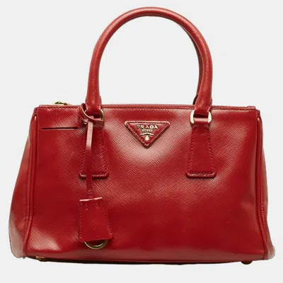 Pre-owned Prada Red Leather Saffiano Double Zip Lux Tote Bag