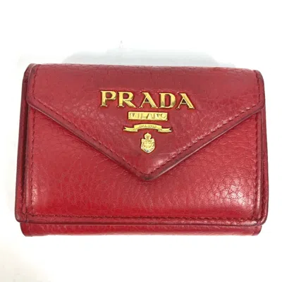 Pre-owned Prada Red Leather Wallet (tri-fold) ()