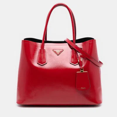 Pre-owned Prada Red Medium Saffiano Vernice Double Satchel