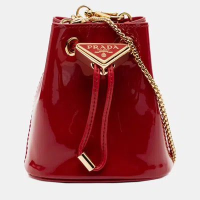 Pre-owned Prada Red Mini Patent Drawstring Pouch