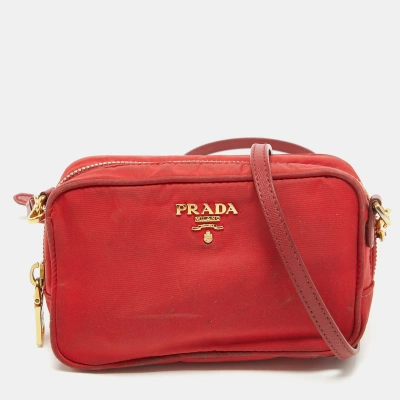 Pre-owned Prada Red Nylon And Saffiano Leather Mini Crossbody Bag