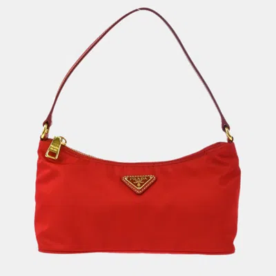 Pre-owned Prada Red Nylon Hobo Handbag