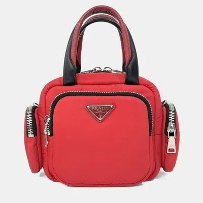 Pre-owned Prada Red Nylon Tessuto Cargo Top Handle Bag In Black