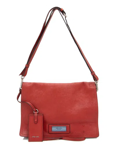Prada Red Ombre Glace Calfskin Etiquette Flap Messenger (authentic Pre-loved)