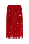 Prada Eyelet-embellished Fringe Skirt In Rosso