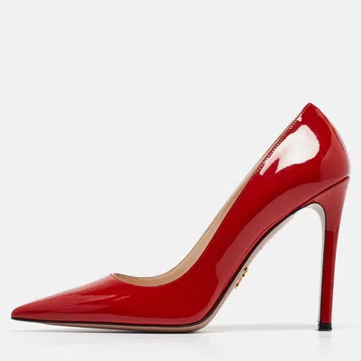 Pre-owned Prada Red Patent Leather Pointed Toe Pumps Size 36.5