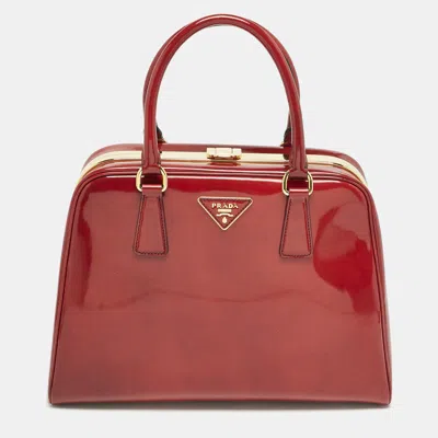 Pre-owned Prada Red Patent Leather Pyramid Frame Satchel