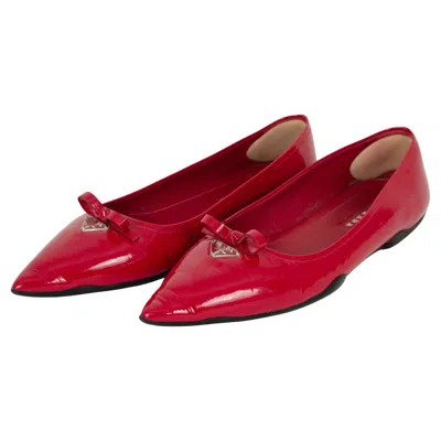 Pre-owned Prada Red Patent Leather Rubber Sole Pointed Toe Ballet Flat – 39, 21st C