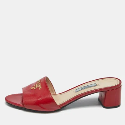 Pre-owned Prada Red Patent Leather Slide Sandals Size 36.5