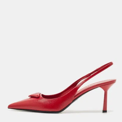 Pre-owned Prada Red Patent Leather Slingback Pumps Size 39.5