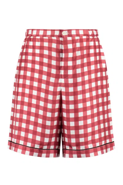 Prada Red Printed Check Silk Shorts For Men