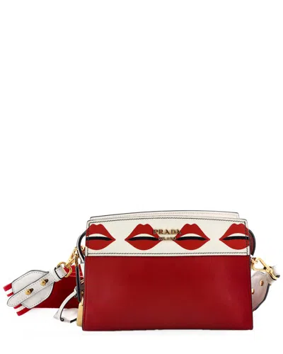 Prada Red Saffiano & City Leather Esplanade Crossbody Printed Small (authentic  Pre-loved) In Burgundy