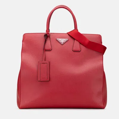 Pre-owned Prada Red Saffiano Cuir Tote