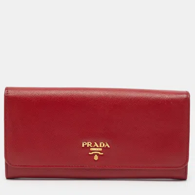 Pre-owned Prada Red Saffiano Leather Flap Continental Wallet