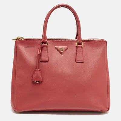 Pre-owned Prada Red Saffiano Leather Large Galleria Double Zip Tote