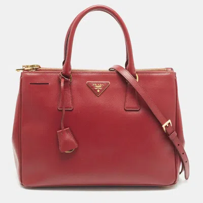 Prada Red Saffiano Leather Medium Double Zip Tote..