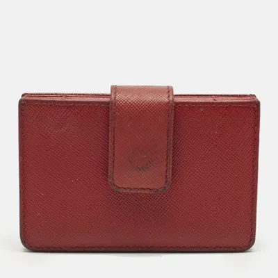 Pre-owned Prada Red Saffiano Leather Multi Card Holder