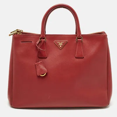 Pre-owned Prada Red Saffiano Lux Leather Large Double Zip Tote