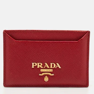 Pre-owned Prada Red Saffiano Lux Leather Logo Card Case