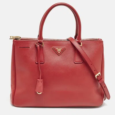 Pre-owned Prada Red Saffiano Lux Leather Medium Double Zip Tote