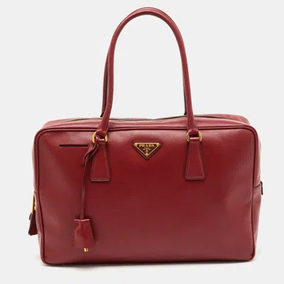 Pre-owned Prada Red Saffiano Lux Leather Top Zip Bauletto Bag