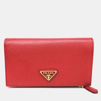 Pre-owned Prada Red Saffiano Medium Wallet (1ml009)