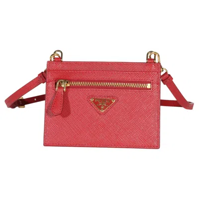 Pre-owned Prada Red Saffiano Triangle Card Holder With Strap