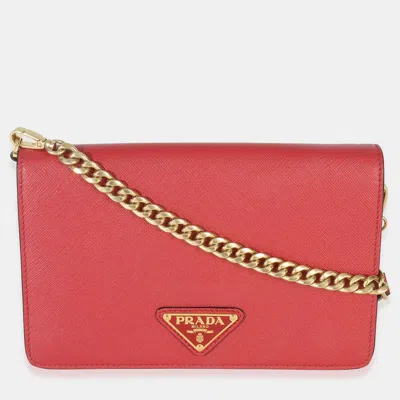 Pre-owned Prada Red Saffiano Triangle Logo Mini Crossbody