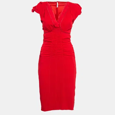 Pre-owned Prada Red Silk Ruched Short Dress M