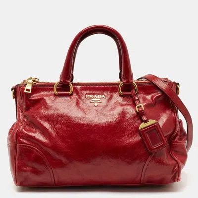 Pre-owned Prada Red Soft Leather Double Zip Convertible Tote
