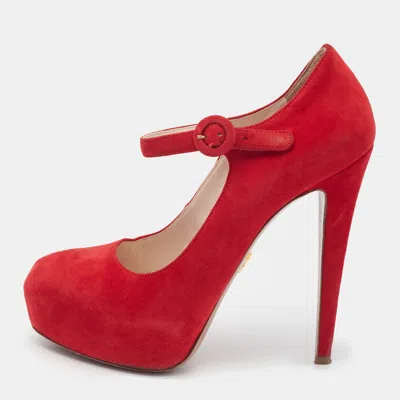 Pre-owned Prada Red Suede Platform D'orsay Pumps Size 37