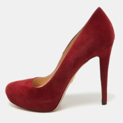 Pre-owned Prada Red Suede Platform Pumps Size 38