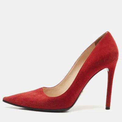 Pre-owned Prada Red Suede Pointed Toe Pumps Size 37.5