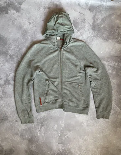 Pre-owned Prada Red Tab Zip Up Hoodie With Nylon Hoodie In Gray