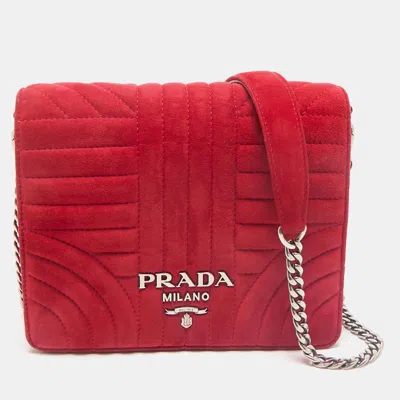Pre-owned Prada Red Velvet Diagramme Flap Shoulder Bag