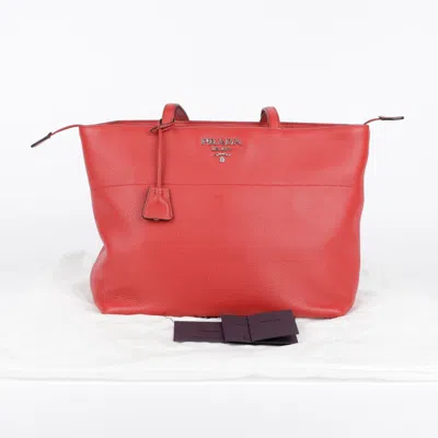 Prada Red Vitello Phoenix Leather Tote And Shoulder Bag