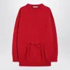 Prada Oversized Knit Sweater With Bow And Pleats In Red