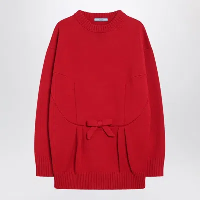 PRADA PRADA  RED WOOL SWEATER WITH BOW