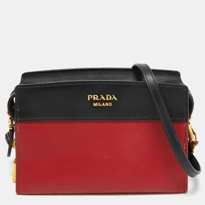 Pre-owned Prada Red/black Saffiano And City Leather Esplanade Crossbody Bag