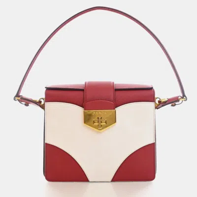 Pre-owned Prada Red/white Saffiano Turnlock Satchel