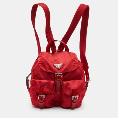 Pre-owned Prada Re-edition 1978 Red Nylon And Leather Drawstring Backpack