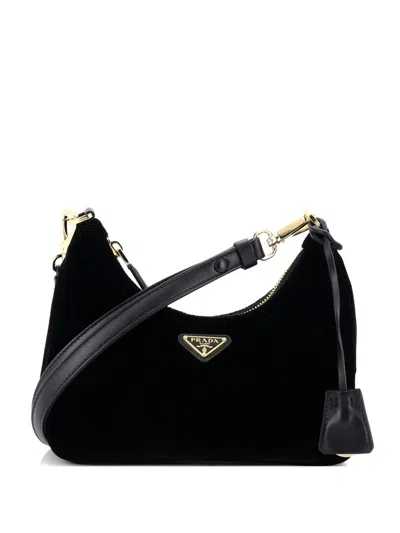 Pre-owned Prada Re-edition 1995 Hobo Velvet Mini Shoulder Bag In Black