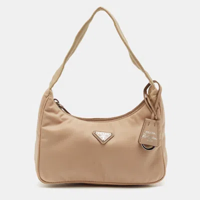 Pre-owned Prada Re-edition 2000 Beige Nylon Shoulder Bag