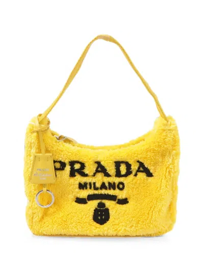 Pre-owned Prada Re-edition 2000 Mini Terry Shoulder Bag In Yellow